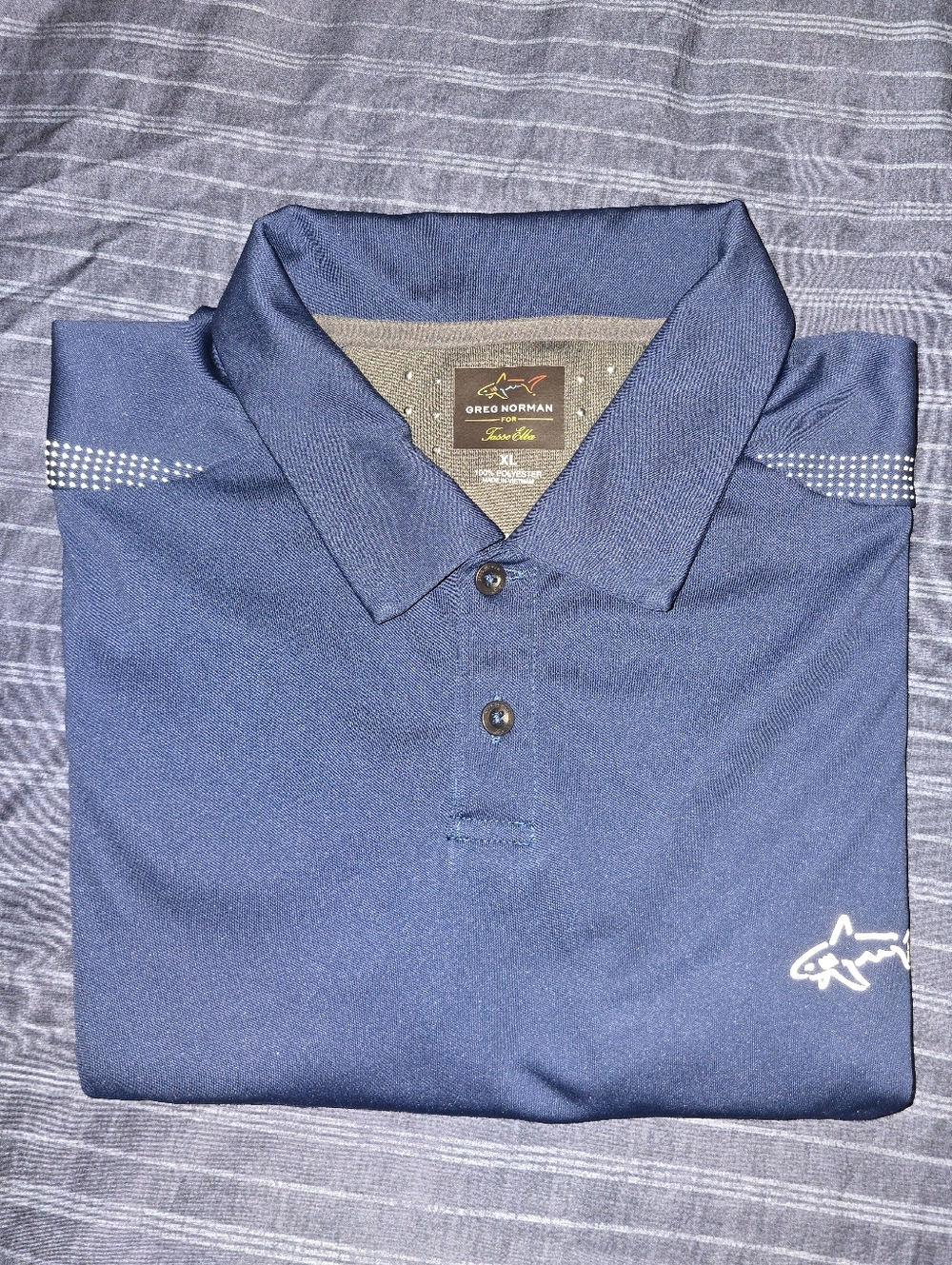 XL - Greg Norman Collection Navy Polo with Shark Logo Lightweight